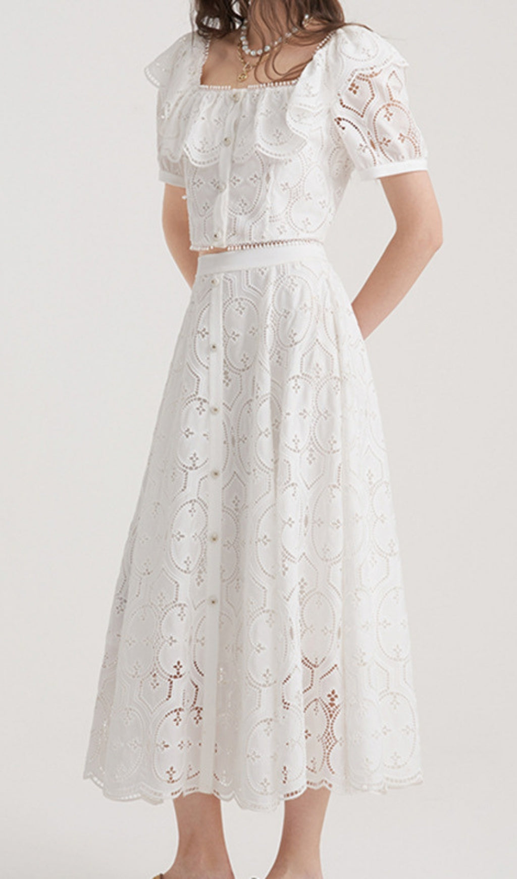 Einav White Embroidery Skirt Set Flowering Girl