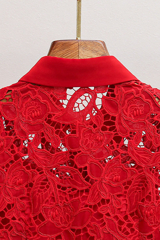 Burgundy Lace Collared Mini Dress Flowering Girl