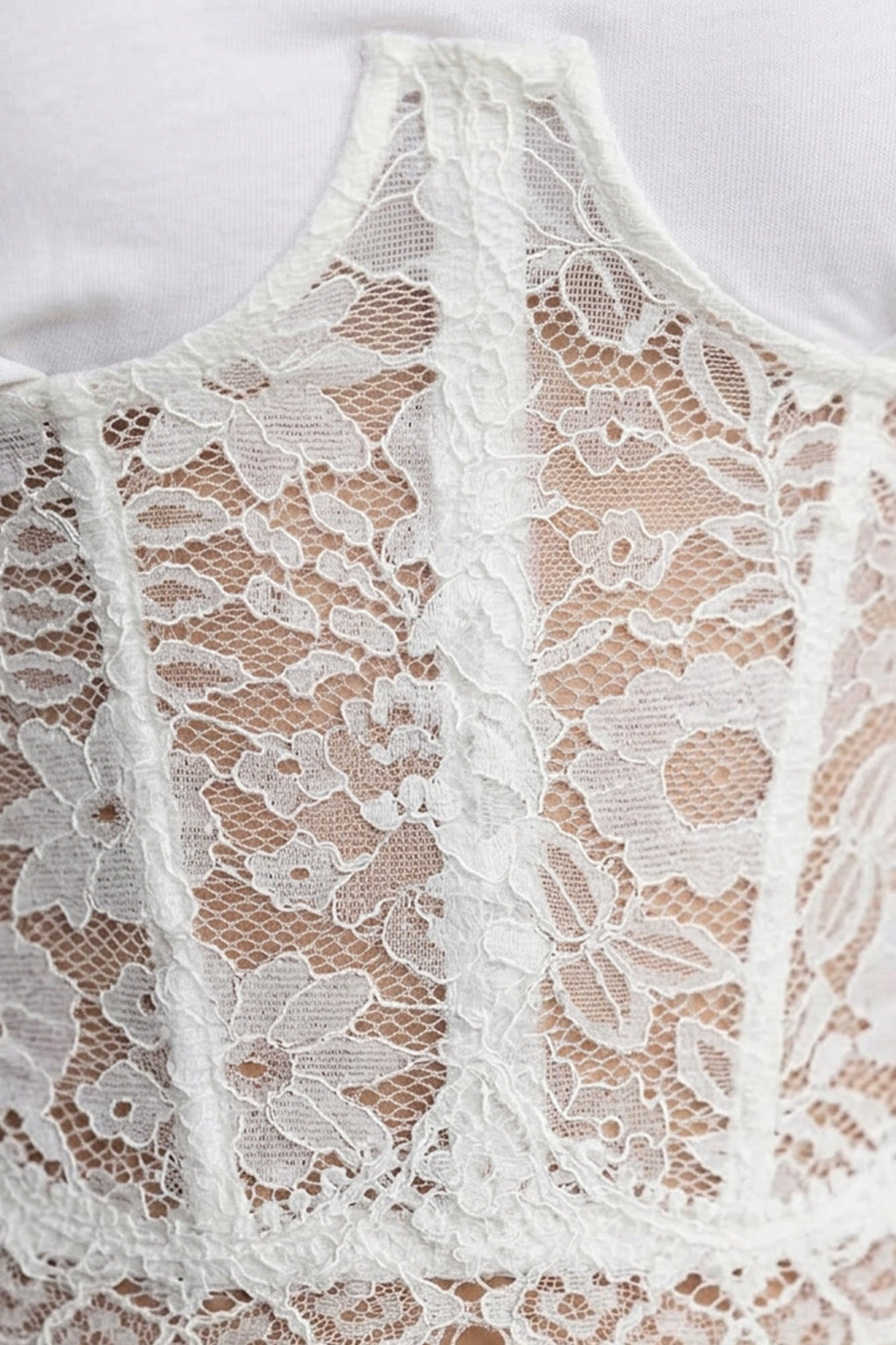 White Spliced Floral Lace Corset Short Sleeve T-shirt Flowering Girl