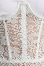 White Spliced Floral Lace Corset Short Sleeve T-shirt Flowering Girl