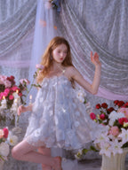 Tutu Light Blue Sleeveless Flower Diamond Short Doll Dress Flowering Girl