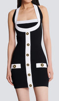Clotho Black Halter Button Mini Bandage Dress Flowering Girl