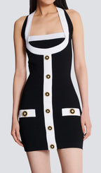 Clotho Black Halter Button Mini Bandage Dress Flowering Girl