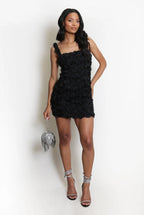 Floral Applique Square Neck Mini Dress Flowering Girl
