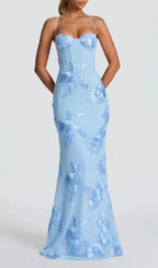 Jaleh Blue Floral Backless Maxi Dress Flowering Girl