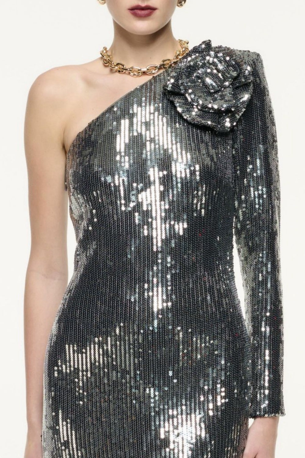 Thirza Floral Sequin One Shoulder Maxi Dress Flowering Girl