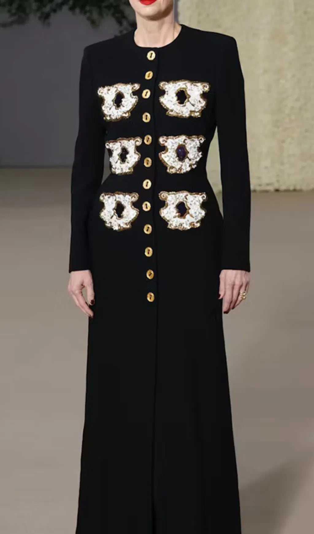 Guto Black Round-neck Patchwork Button Jacket Flowering Girl