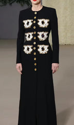 Guto Black Round-neck Patchwork Button Jacket Flowering Girl