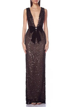 Rebecca Bow Sequin Embellished v Neck Maxi Dress In Black Flowering Girl