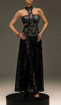 Gavelyn Halterneck Cutout Lace Maxi Dress In Black Flowering Girl