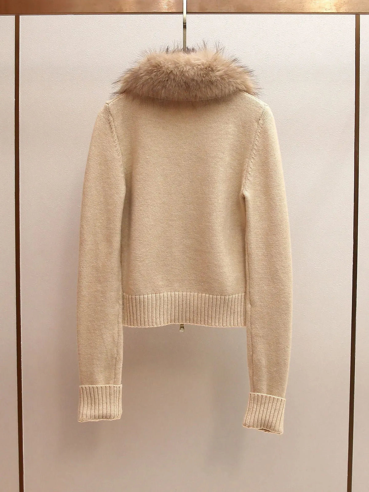 Beige Fine Knit Wool Or Cashmere Blend Fitted, Cropped Knit Cardigan Jacket Flowering Girl