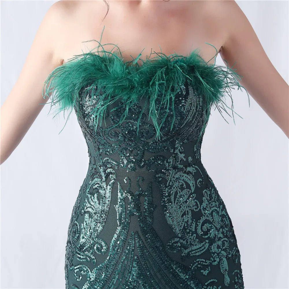 Choire Green Sequin Feather Maxi Dress Flowering Girl