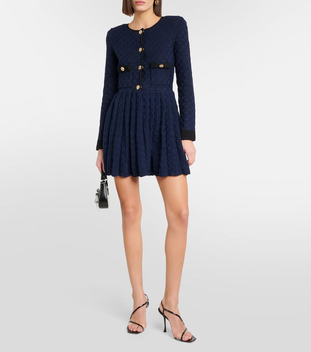 Navy Weave Knit Mini Dress Flowering Girl