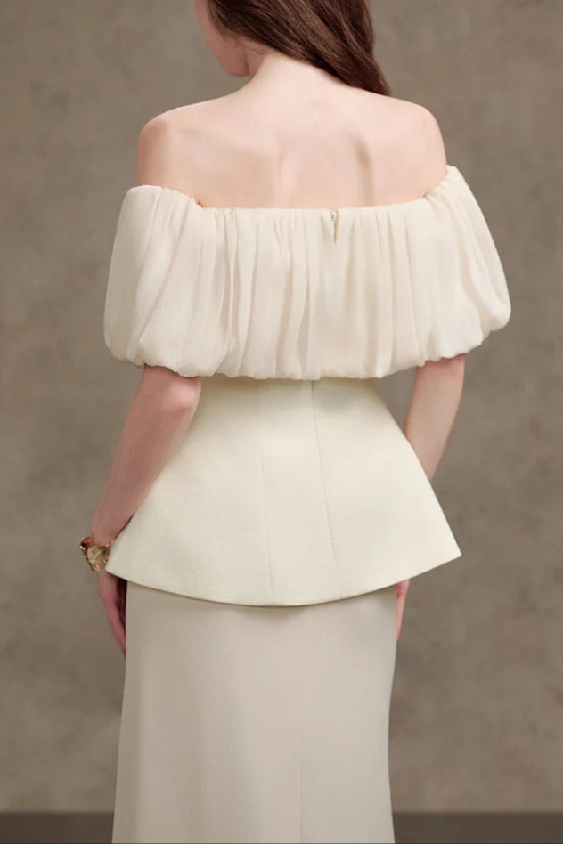 Karen Straight Plain Foam Silk Strapless Maxi Dress In White Flowering Girl