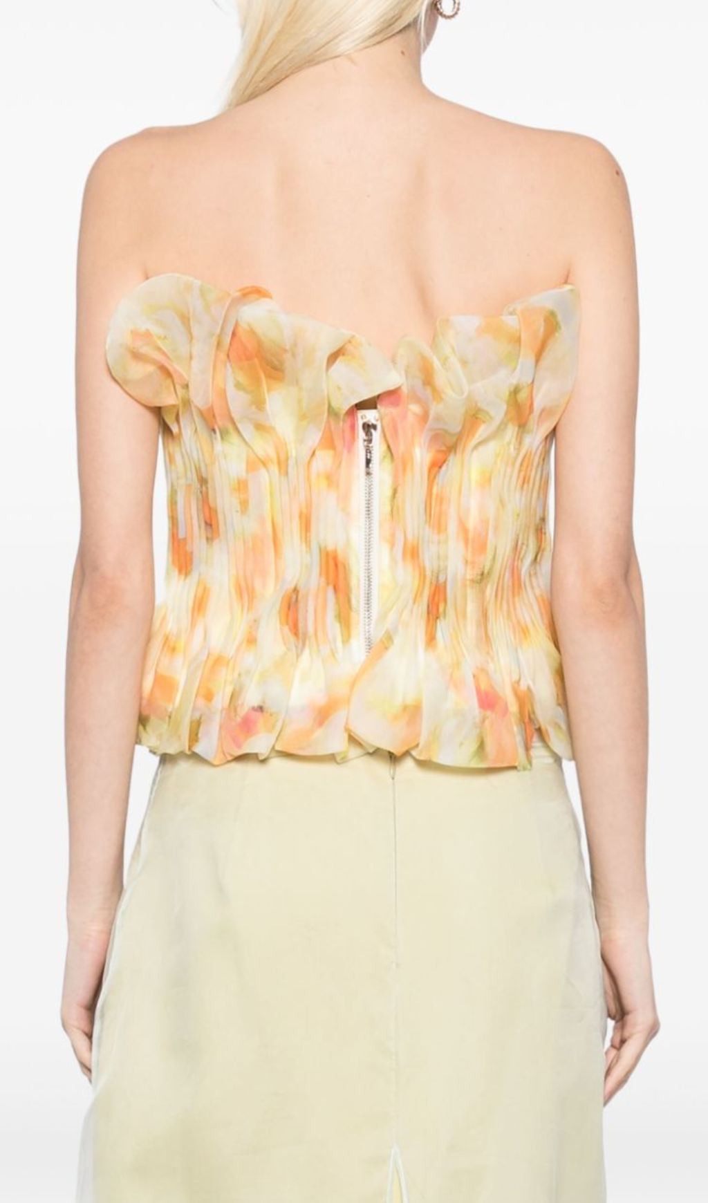 Print Ruffle Trim Top In Yellow Flowering Girl