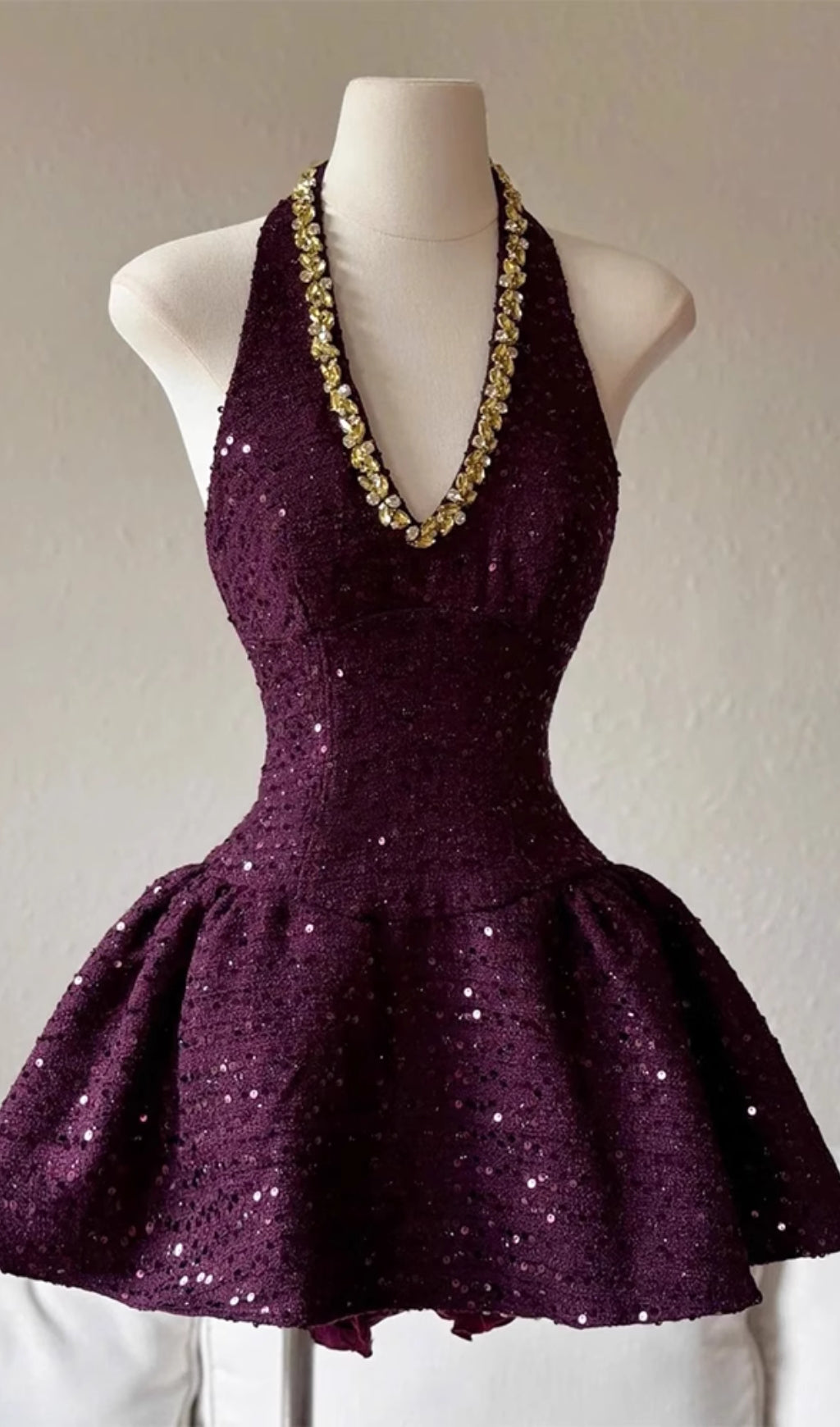 Eileen Purple Halter Diamond Mini Dress