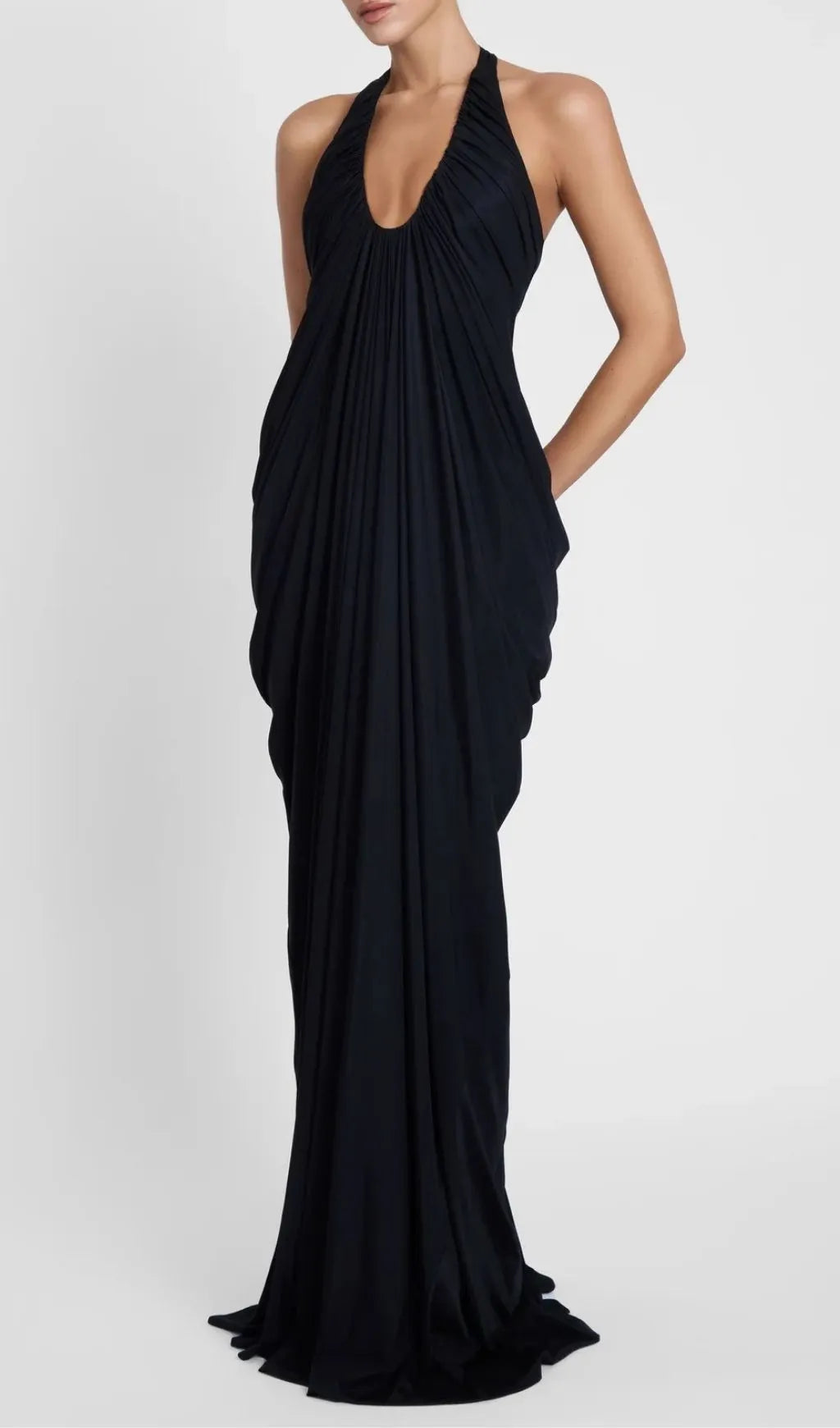 Kenza Black Halter Pleated Maxi Dress Flowering Girl