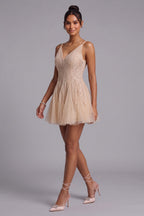 Nude Lace Overlay Mini Dress with Tulle Skirt Flowering Girl