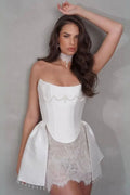 vicky pearl lace embellished bandage mini dress in white Flowering Girl