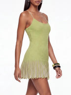 Myrox Spaghetti Knit Ruffle Mini Dress Flowering Girl