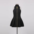 Carol Black Halterneck Dress In Grain De Poudre Wool Flowering Girl