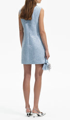 Adelle Blue Embellished Bouclé Mini Dress Flowering Girl