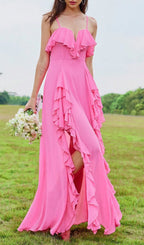 Amalthea Slit Ruffle Maxi Dress Flowering Girl