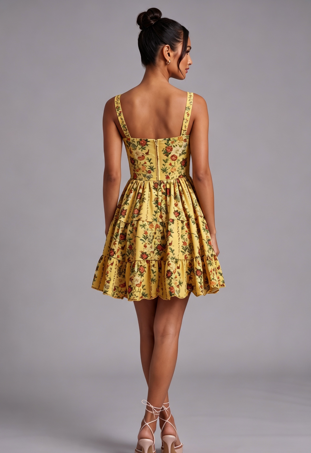 Yellow Floral A-Line Fit-and-Flare Mini Dress Flowering Girl