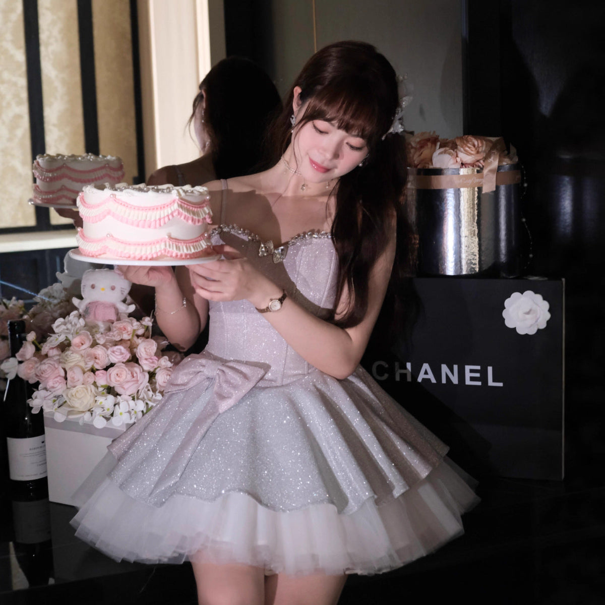 Sally French-Style Sequined Gradient Slip Mini Dress - Pink Flowering Girl
