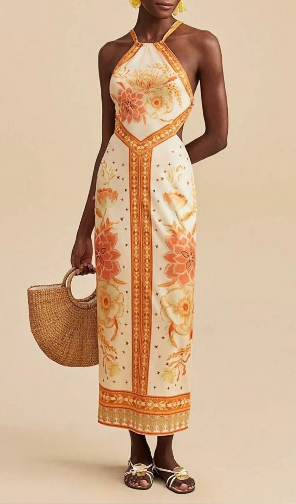 Lala Halter Printed Backless Midi Dress Flowering Girl