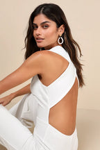 Thinking Out Loud White Backless Jumpsuit Flowering Girl