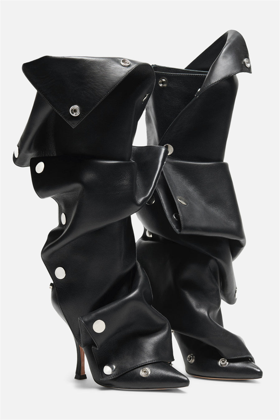 Isabela Appliqué Ruched Knee-high boots - Black Flowering Girl