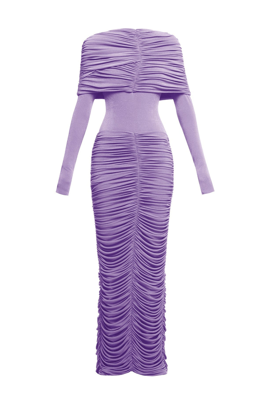 Alice Purple Pleated Form-Fitting Maxi Dress With Asymmetrical Draped Shoulder Flowering Girl