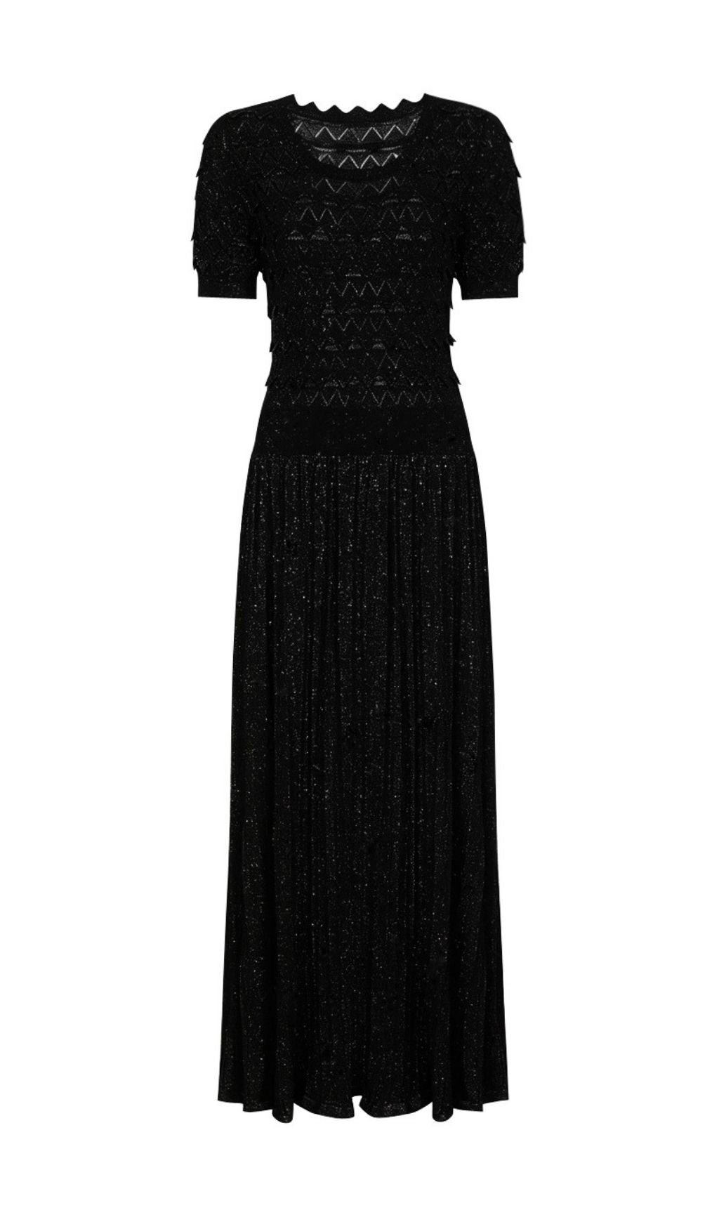Kirima Black Short Sleeve Knit Midi Dress Flowering Girl