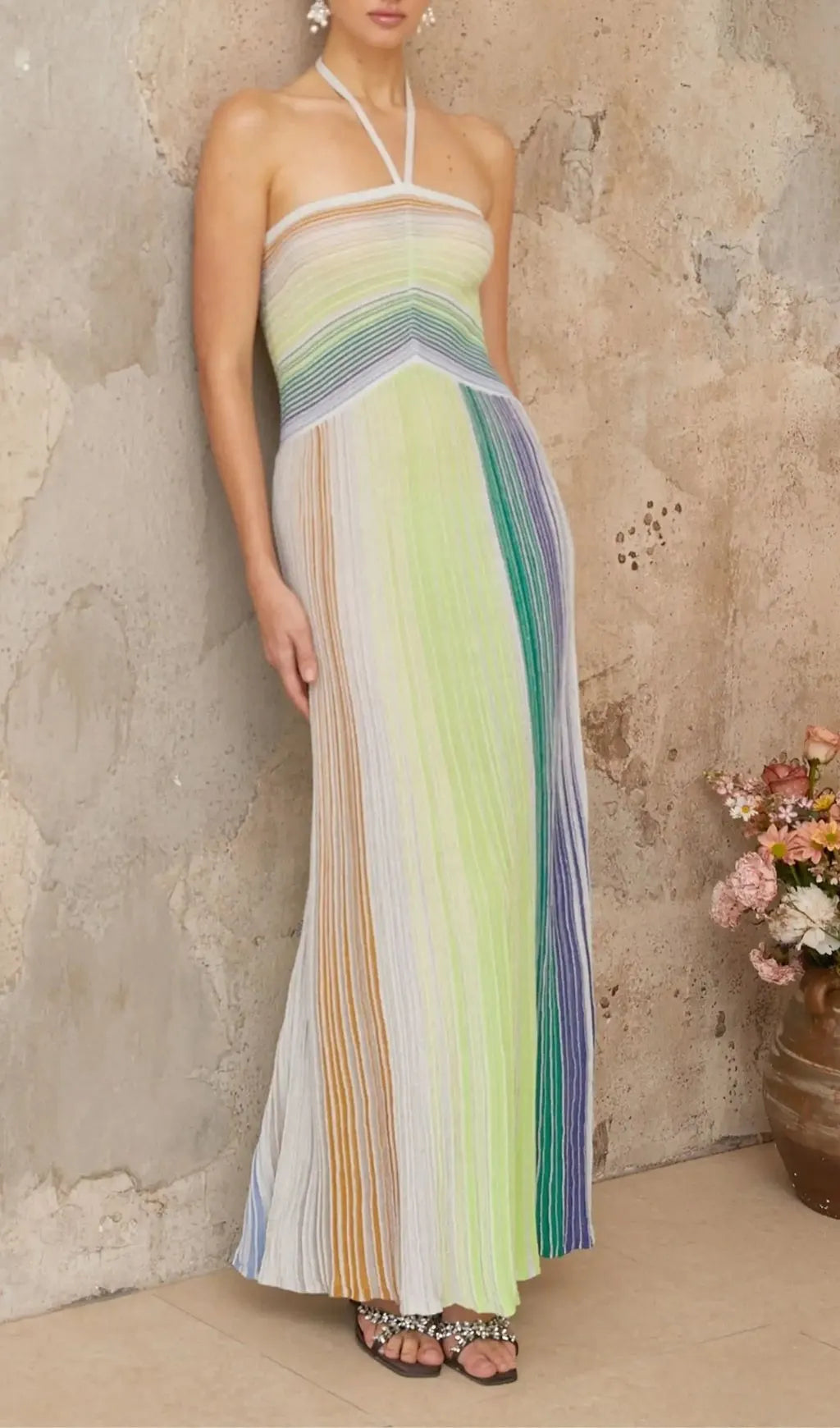 Serelith Metallic Knit Backless Maxi Dress Flowering Girl