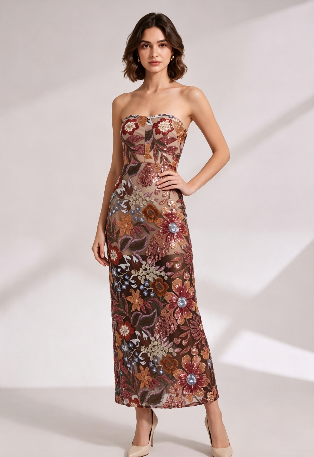 Strapless Floral Embroidered Maxi Dress Flowering Girl