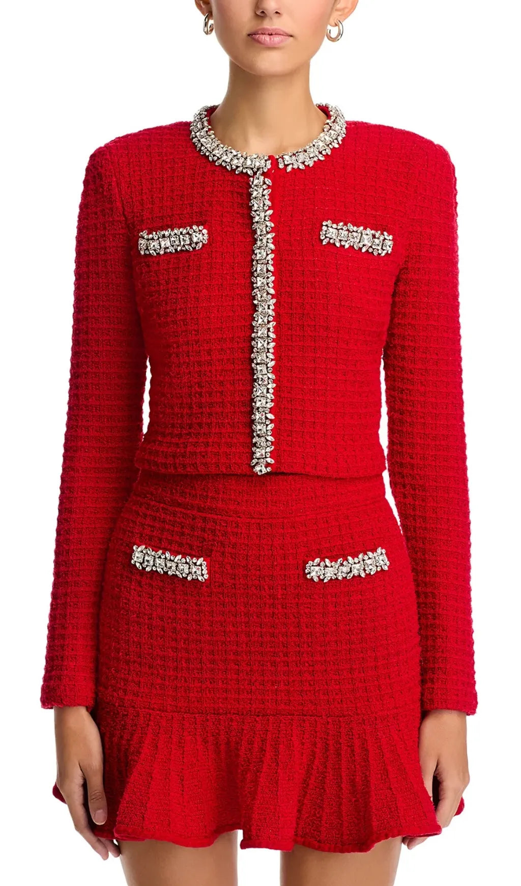 Textured Knit Embellished Trim Cardigan Flowering Girl