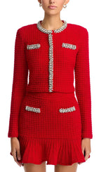 Textured Knit Embellished Trim Cardigan Flowering Girl