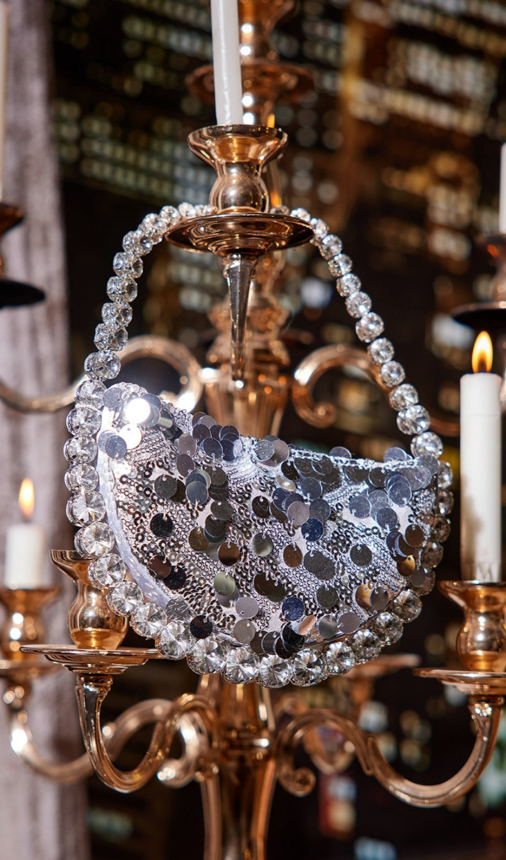 Rhinestone Sequin Clutch In Silver Flowering Girl