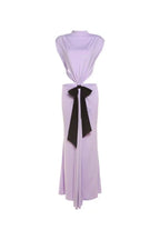 bernice Bow Patch Cut Backless Maxi Dress in purple Flowering Girl