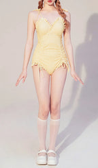 Dava Yellow Drawstring One-Piece Swimsuit Flowering Girl