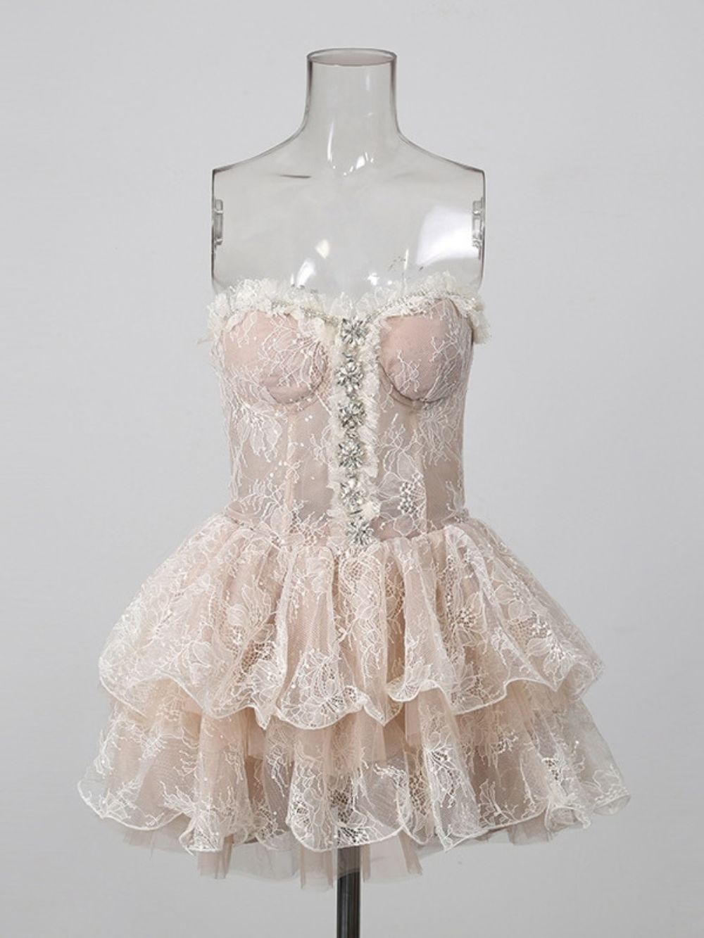 Mitsuki Strapless Lace Layered Mini Dress Flowering Girl