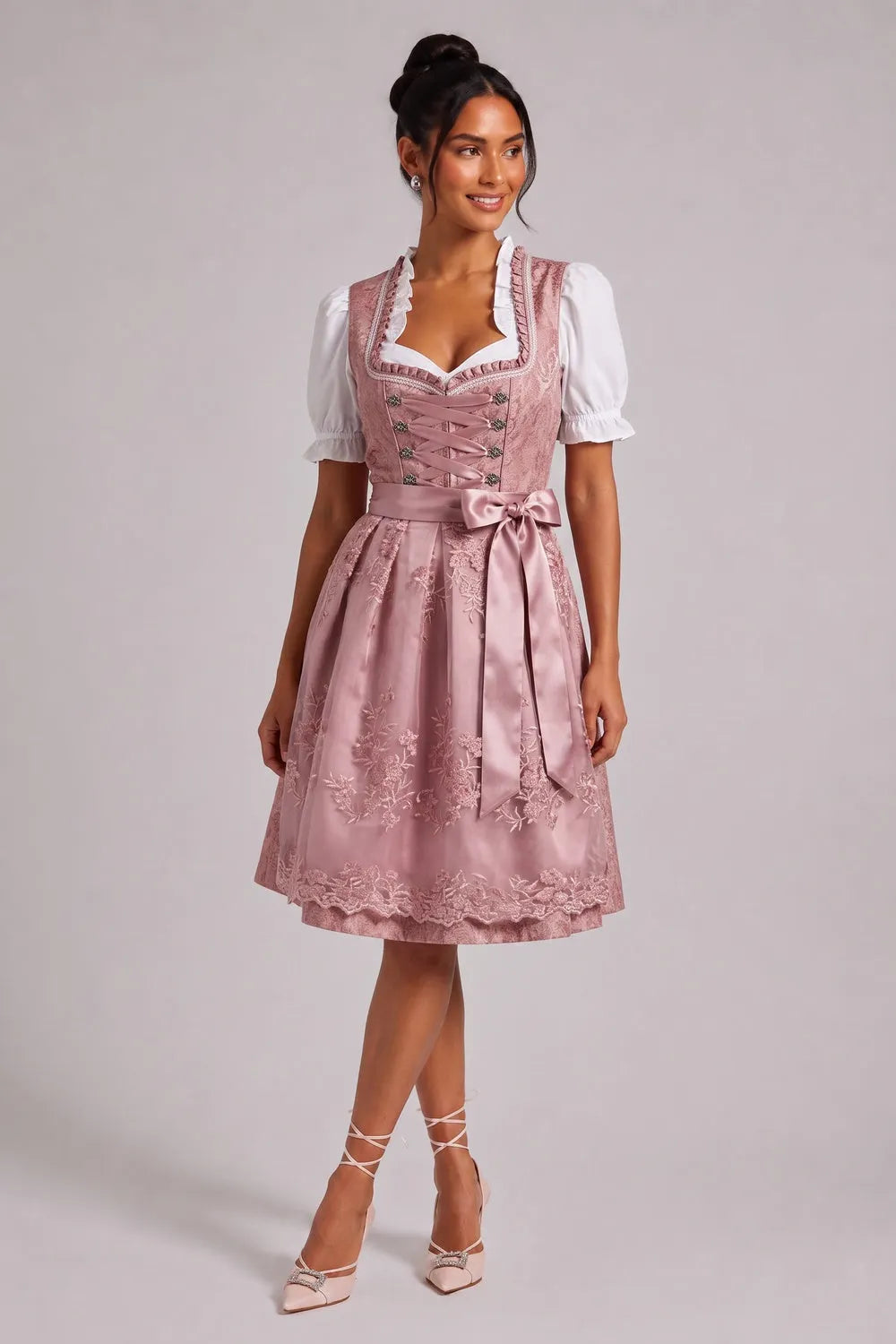 Dusty Pink Jacquard/Brocade Fit-And-Flare Dirndl Set Flowering Girl