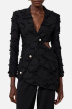 Jovie Fringe Cutout Asymmetric Blazer Flowering Girl
