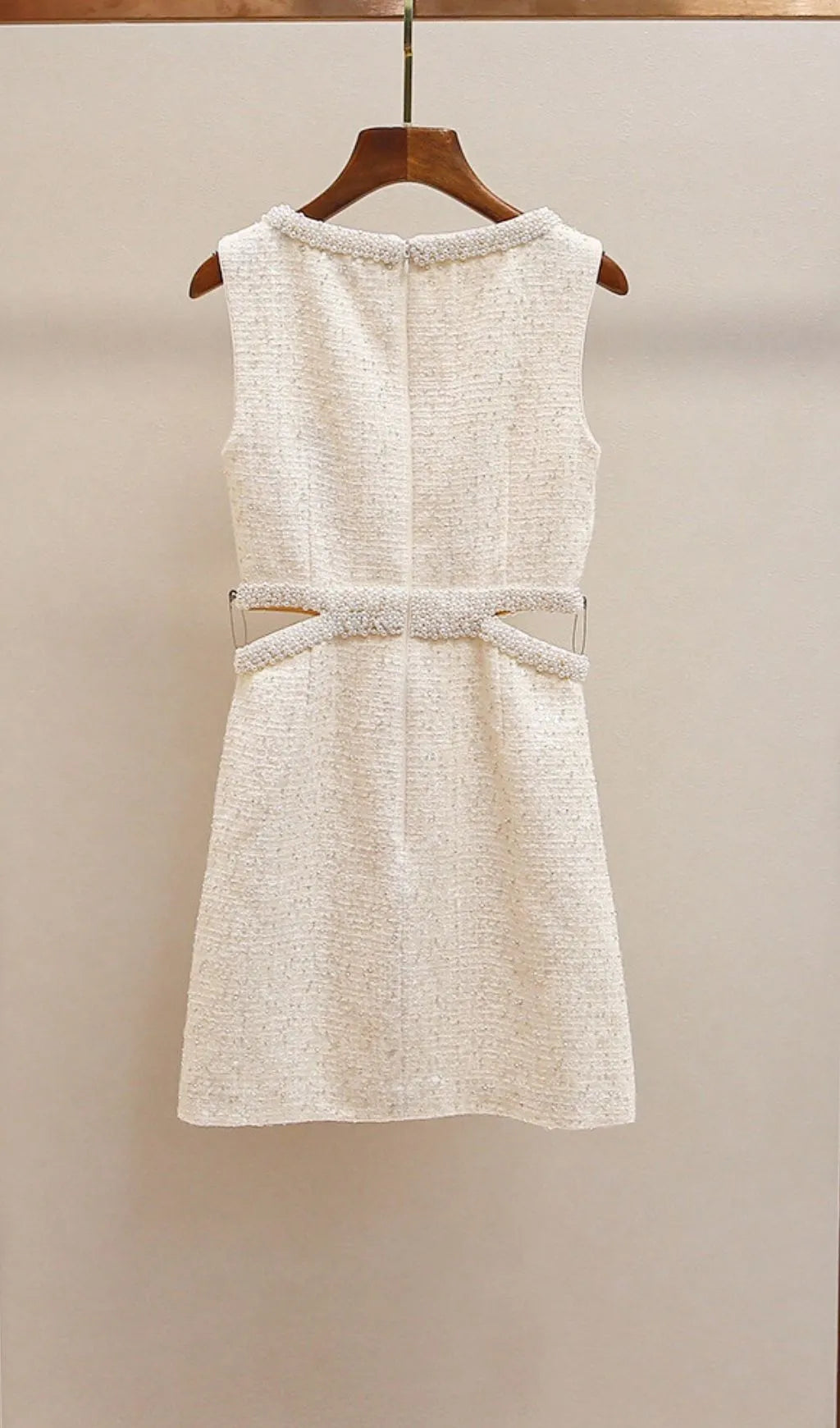 Cream Boucle Pearl Mini Dress Flowering Girl