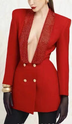 Dana Red Deep-V Diamante Backless Blazer Flowering Girl