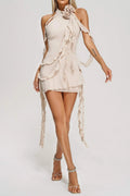 Lennoa Ruffled Halter Mini Dress - Beige Flowering Girl