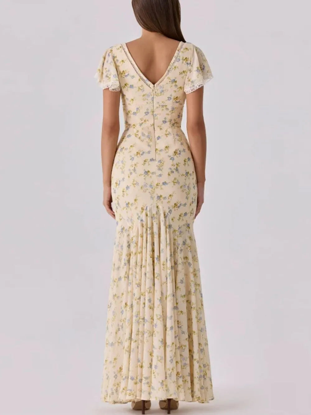 Ashgar Butter Yellow Puff Sleeve Floral Maxi Dress Flowering Girl