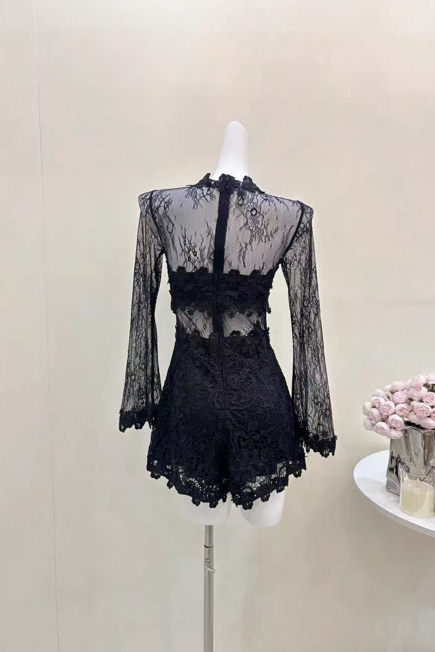 Sheer Lace Long Sleeve Skort Romper Flowering Girl