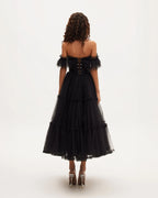 Black Ruffled Tulle Midi Dress Flowering Girl